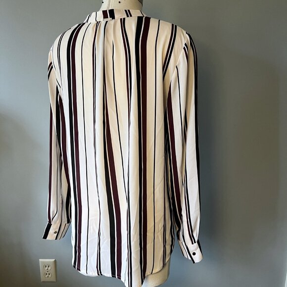 Ivanka Trump Sz L Striped Cream Burgundy hook closure Black Blouse Top POSH55 - Picture 10 of 15